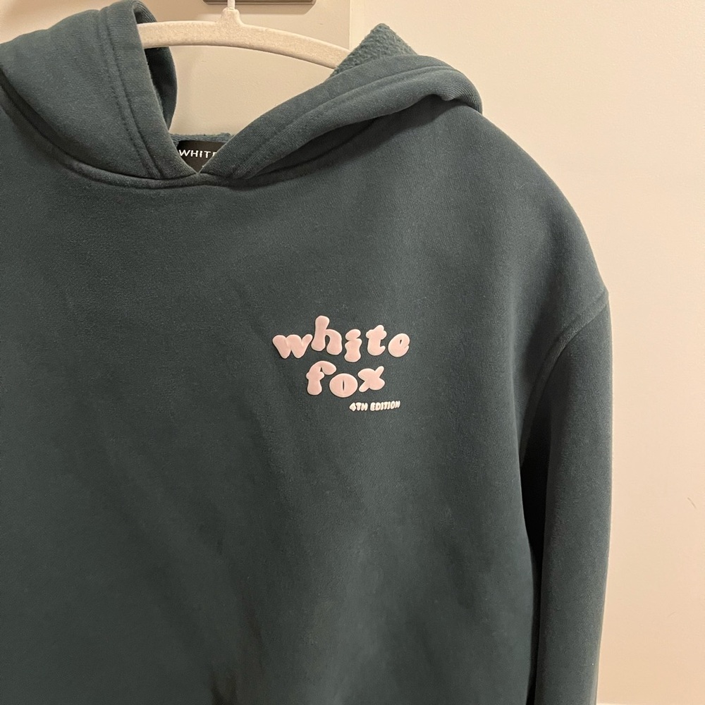 White Fox Green Hoodie with Pink Logo - Picture 3 of 4